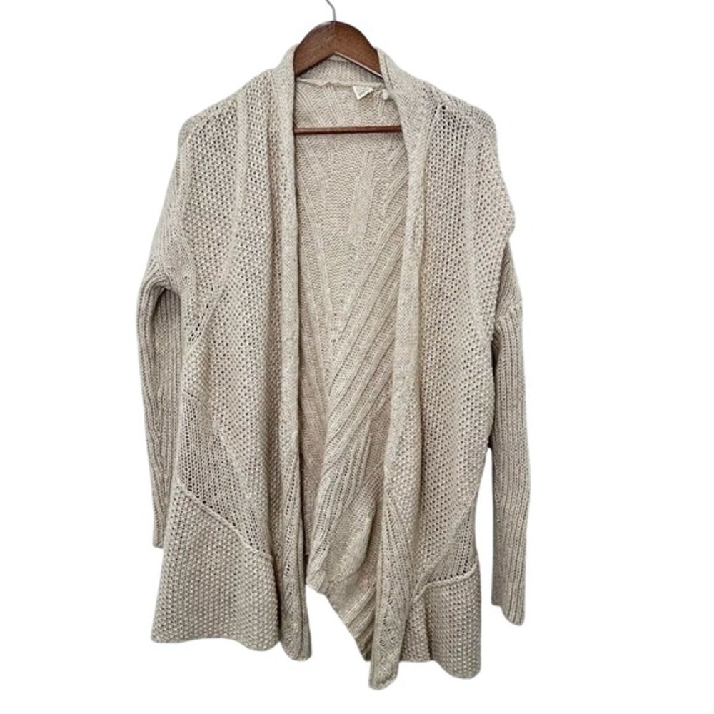 Eileen Fisher Cardigan Size Large Beige Chunky Knit Open Front‎ Longline Cozy
